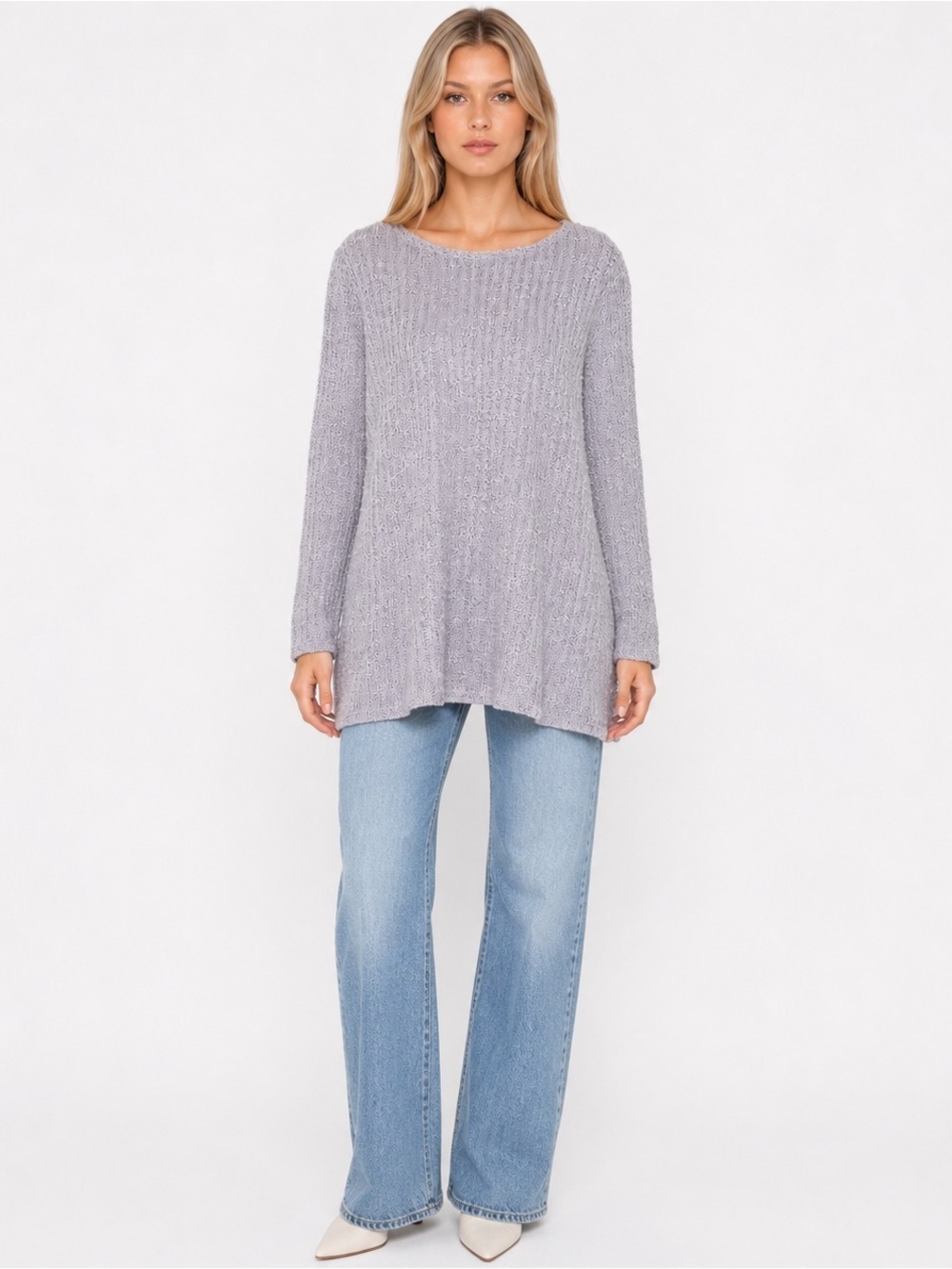 cut loose Lavender Textured Knit Sweater Linen Cotton Blend Medium Relaxed Top